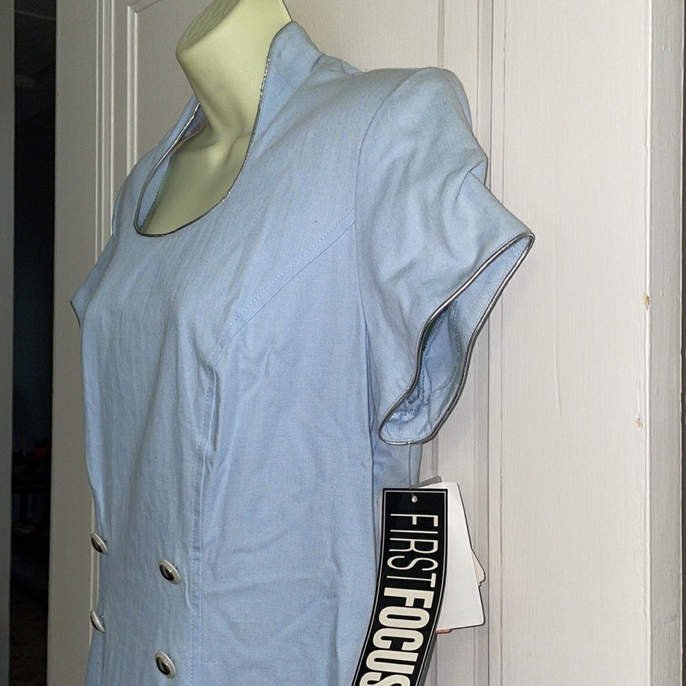 NWT Vtg 80s/90s First Focus light blue cotton short sleeve midi dress - Picture 5 of 10